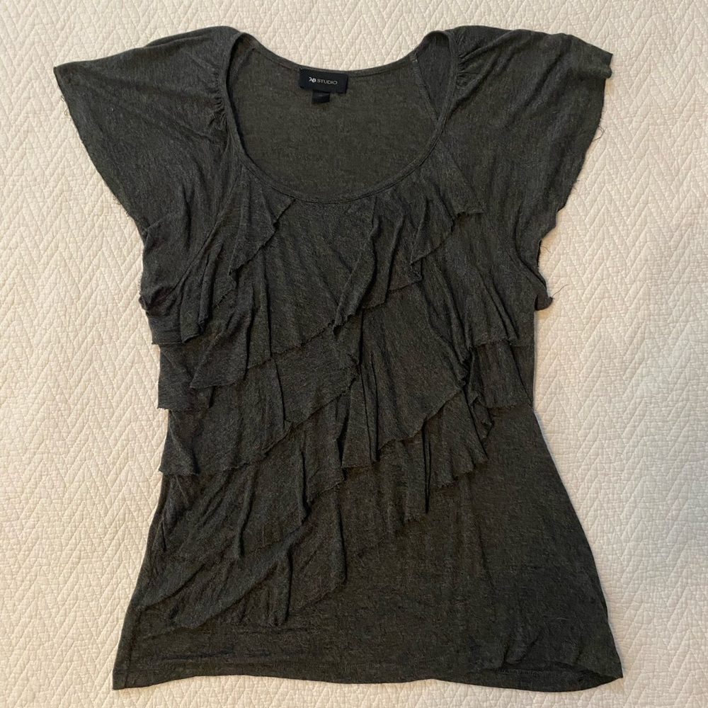 Women's Gray Ruffle Top